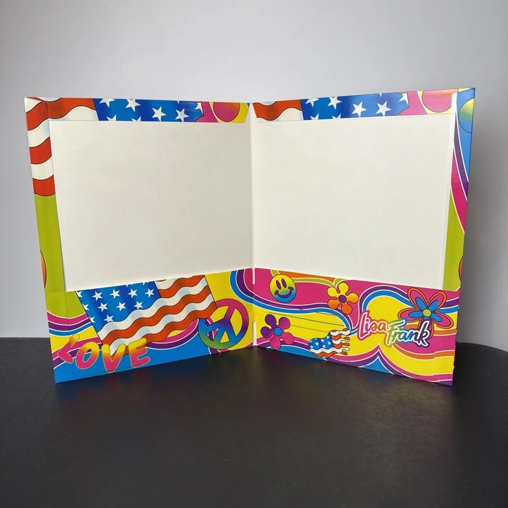 Vintage Lisa Frank Love & Peace Flower Power 2 Pocket Folder RARE NEW NEVER USED